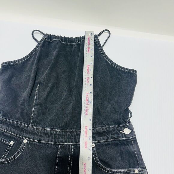 NWT ETICA Cami Halter Black Pearl Denim Jumpsuit Crop Wide Leg Size L - Picture 14 of 16